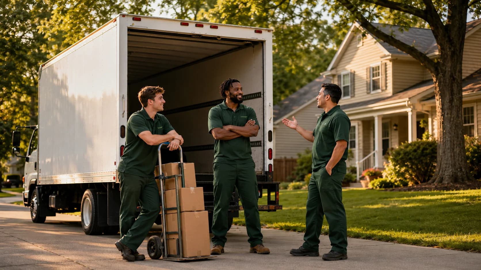 Local Apple Valley, Minnesota junk removal team standing in front of their truck on a residential street